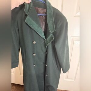 Vintage CLEO Petites Dark Green Pure Wool Coat Velvet Collar Double Breasted